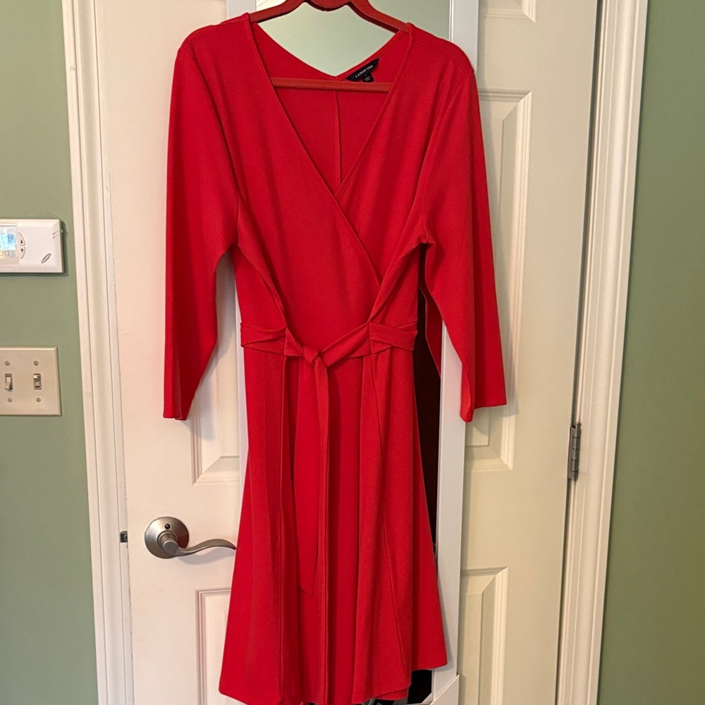 Lands End Women’s Red Long-Sleeve Wrap Dress with Tie Waist